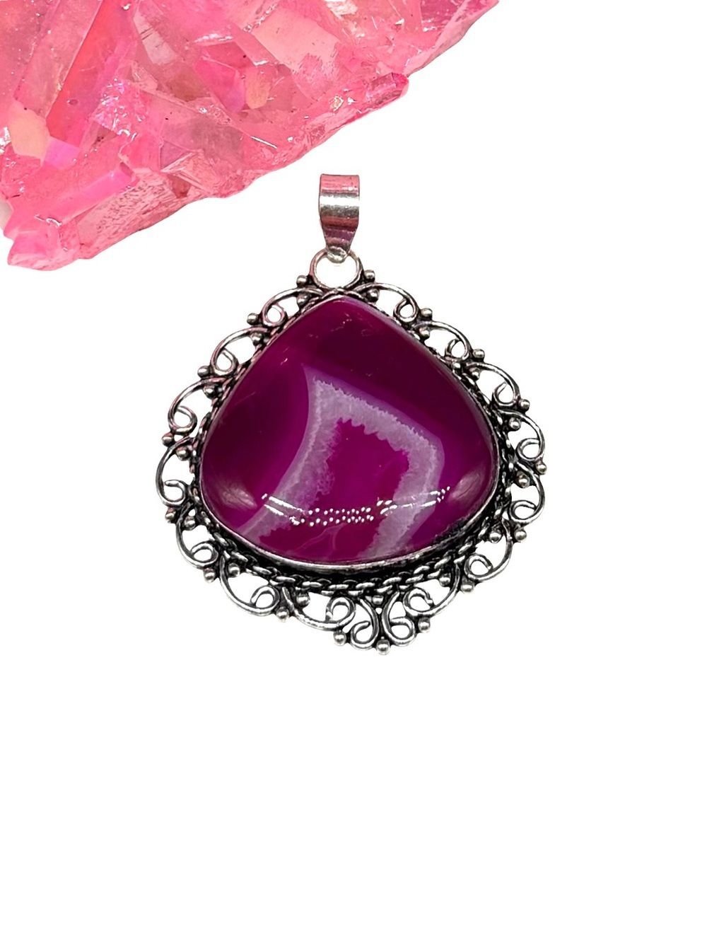 Pink Botswana Agate Necklace Pendant 925 Sterling Silver Overlay